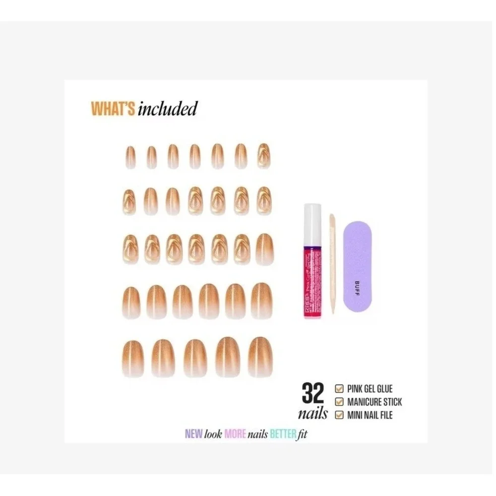 Kiss NAIL DRIP Press On Nails Golden Laughter‎ 32 Ct #NOTD Medium NEW@Ulta #ND37